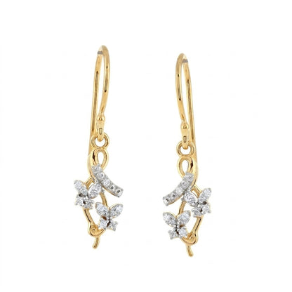 Elegant Floral Drop Diamond Gold Earrings