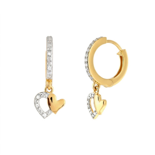 Romantic Dual Heart Hoop Style Diamond Gold Earrings