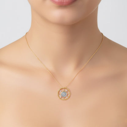 Radiant Circular Cluster Design Diamond Gold Pendant