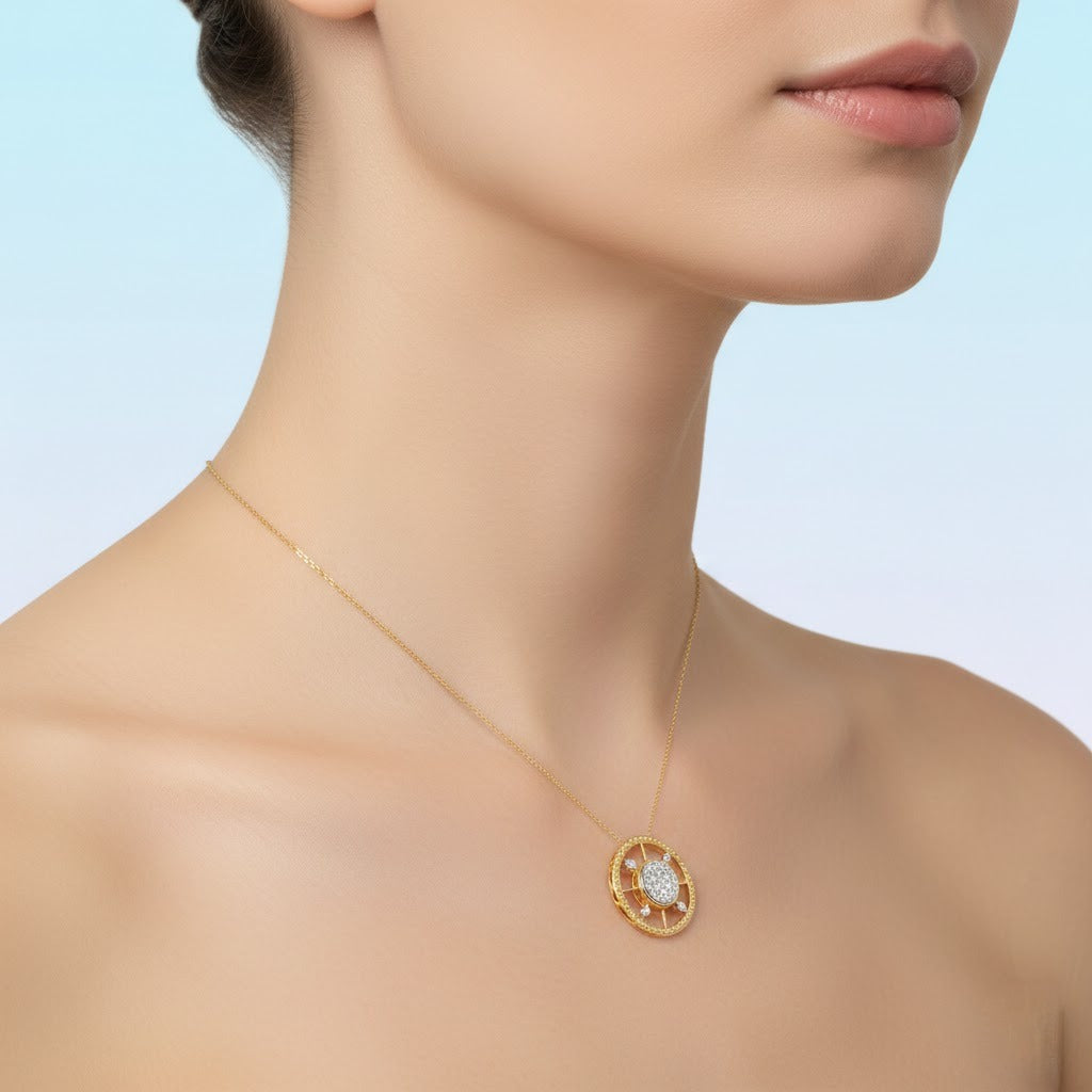 Radiant Circular Cluster Design Diamond Gold Pendant