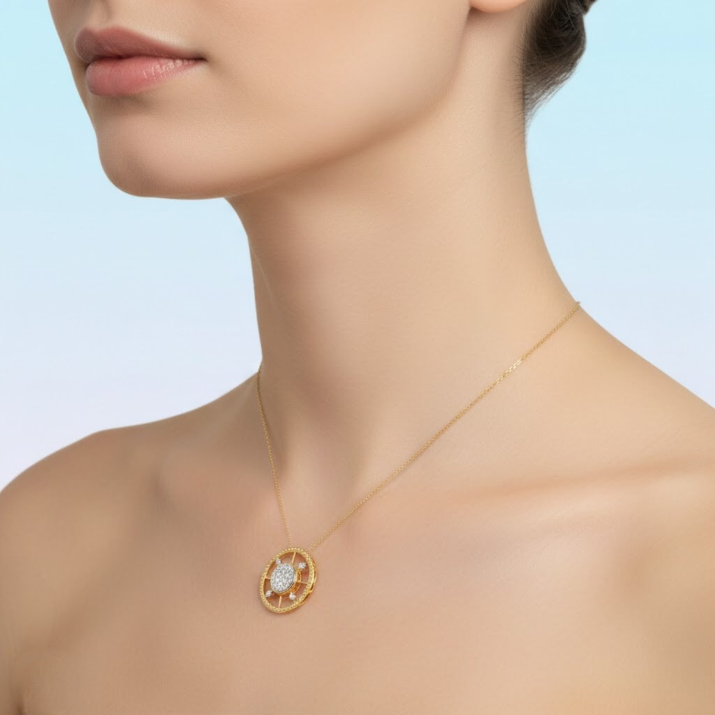 Radiant Circular Cluster Design Diamond Gold Pendant