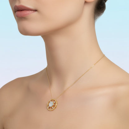 Radiant Circular Cluster Design Diamond Gold Pendant