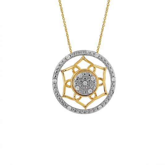 Circular Floral Stone Design diamond gold pendant