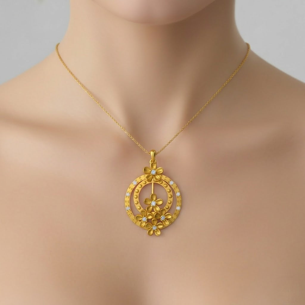 Blossom Cascade Circle Diamond Gold Pendant