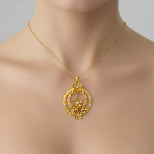 Blossom Cascade Circle Diamond Gold Pendant