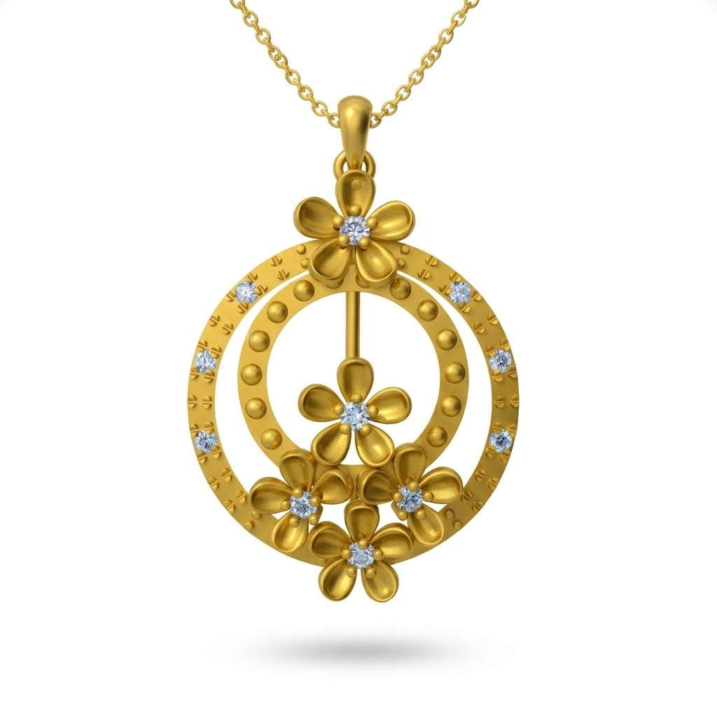 Blossom Cascade Circle Diamond Gold Pendant