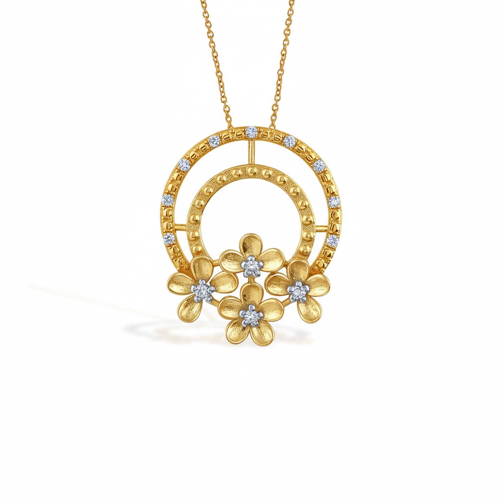 Blossom Arc Double Circle Diamond Gold Pendant