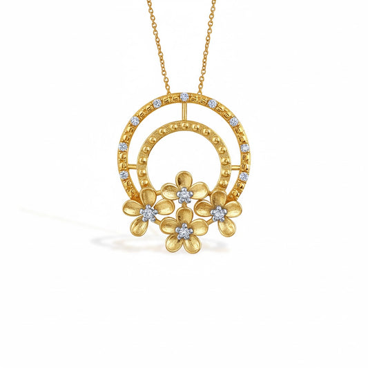 Blossom Arc Double Circle Diamond Gold Pendant