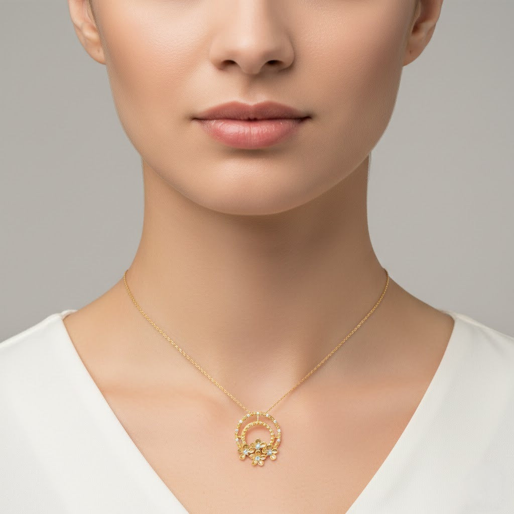 Blossom Arc Double Circle Diamond Gold Pendant