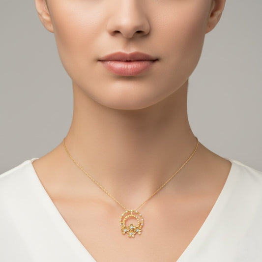Blossom Arc Double Circle Diamond Gold Pendant