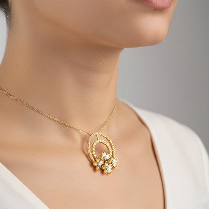 Blossom Arc Double Circle Diamond Gold Pendant