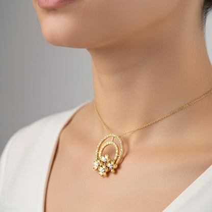 Blossom Arc Double Circle Diamond Gold Pendant