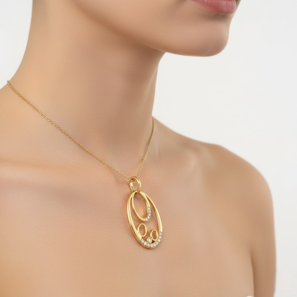 Abstract Oval Circles Diamond Gold Pendant