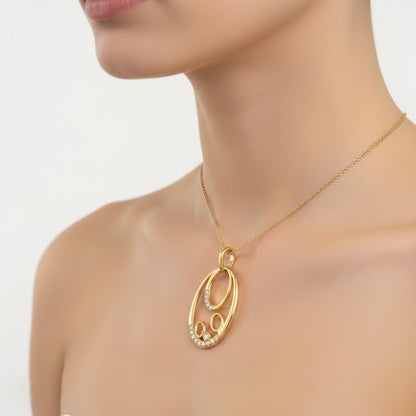 Abstract Oval Circles Diamond Gold Pendant