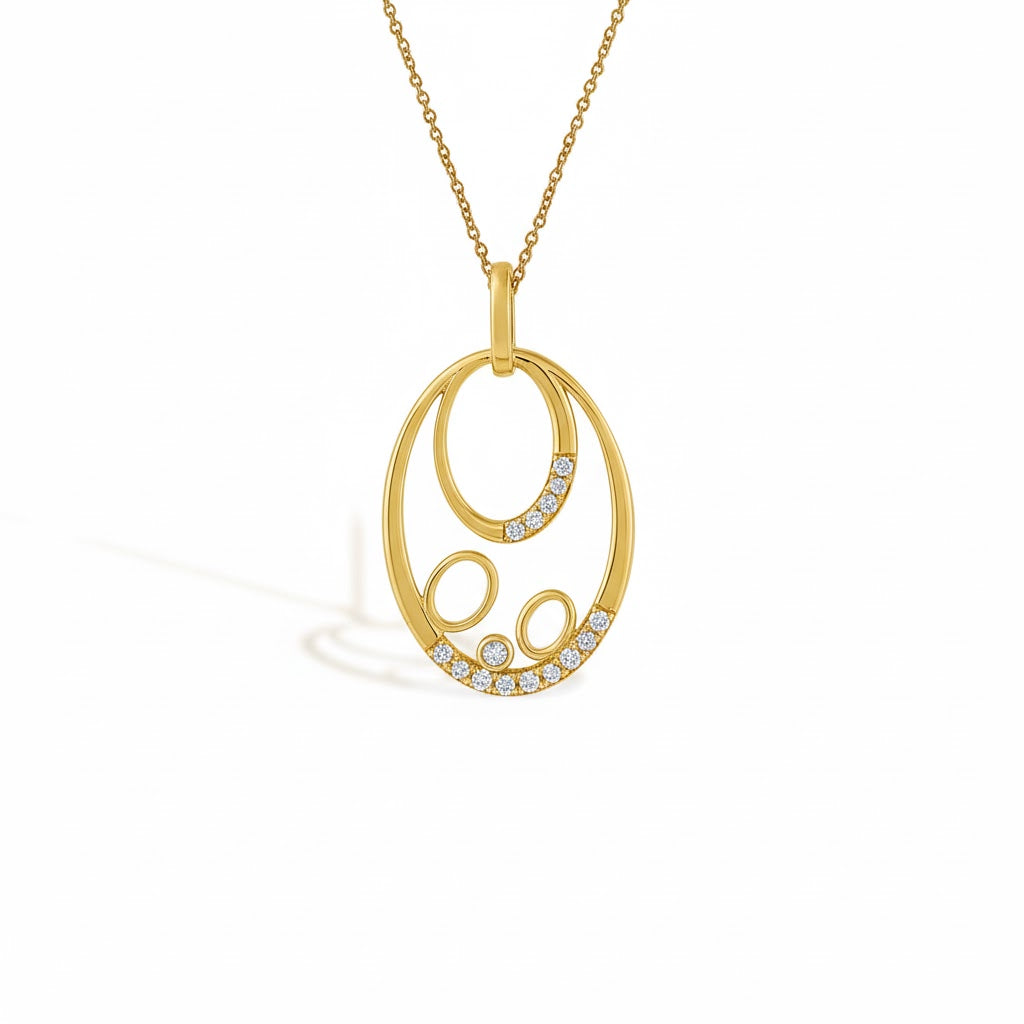 Abstract Oval Circles Diamond Gold Pendant
