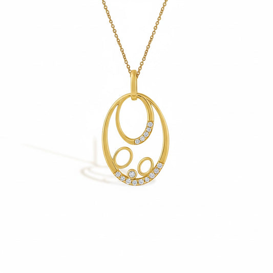 Abstract Oval Circles Diamond Gold Pendant