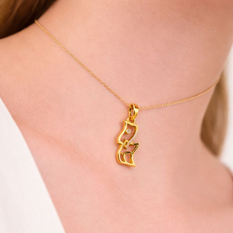 Curved Stone-Studded Designer diamond gold pendant