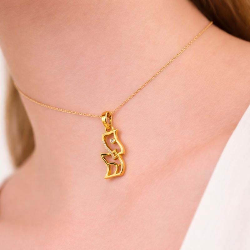 Curved Stone-Studded Designer diamond gold pendant