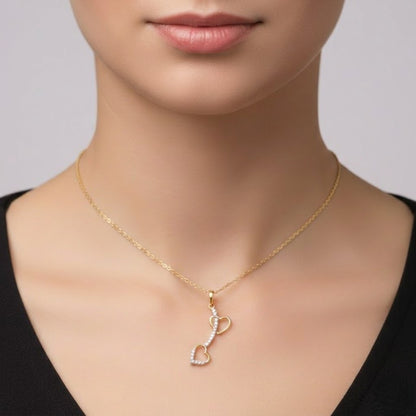 Playful Dual Heart Curved Motif Design Diamond Gold Pendant