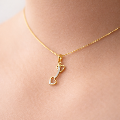 Playful Dual Heart Curved Motif Design Diamond Gold Pendant