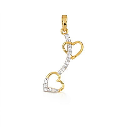 Playful Dual Heart Curved Motif Design Diamond Gold Pendant