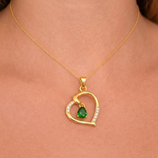 Green Heart Gemstone Gold Diamond Pendant