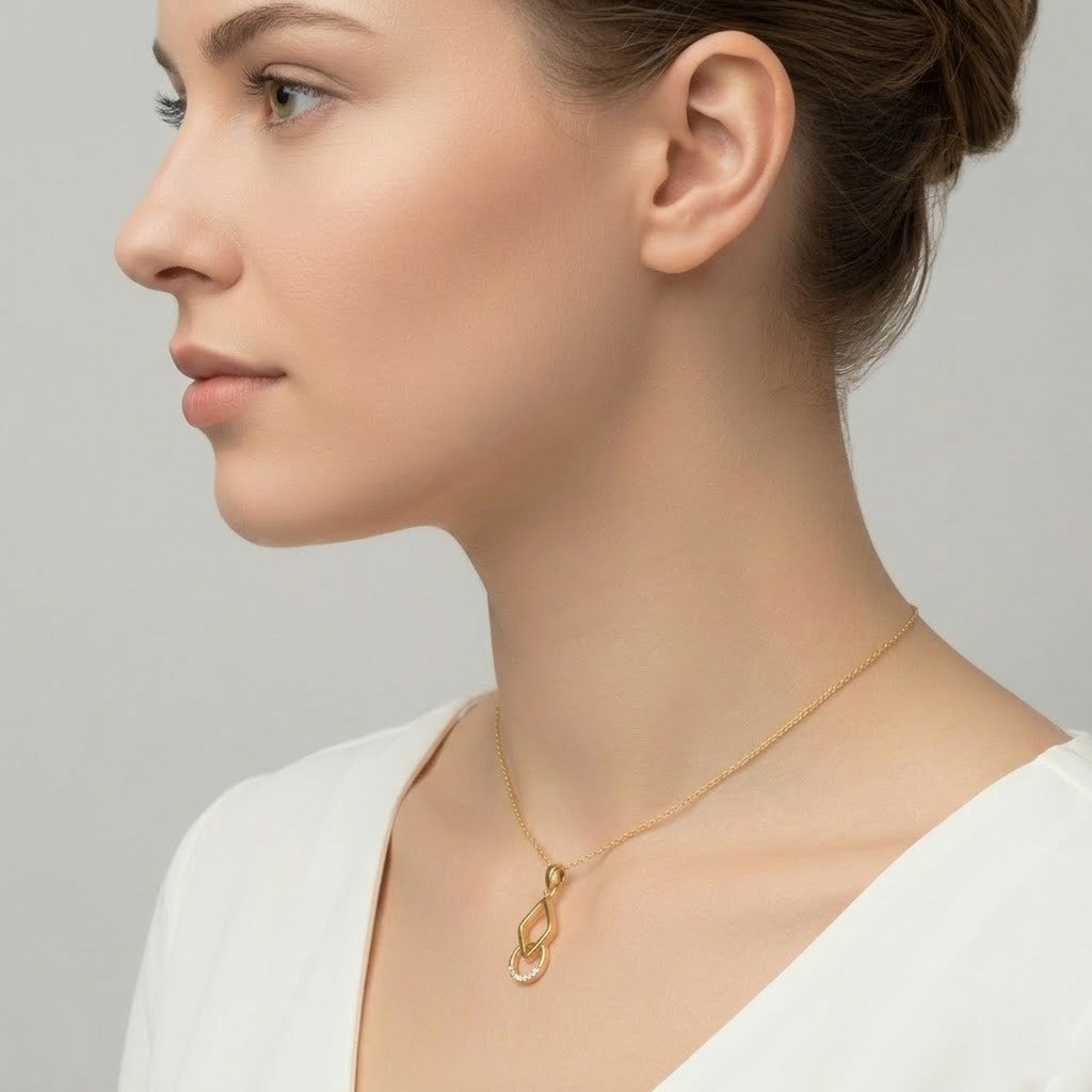 Modern Geometric Drop Design Diamond Gold Pendant