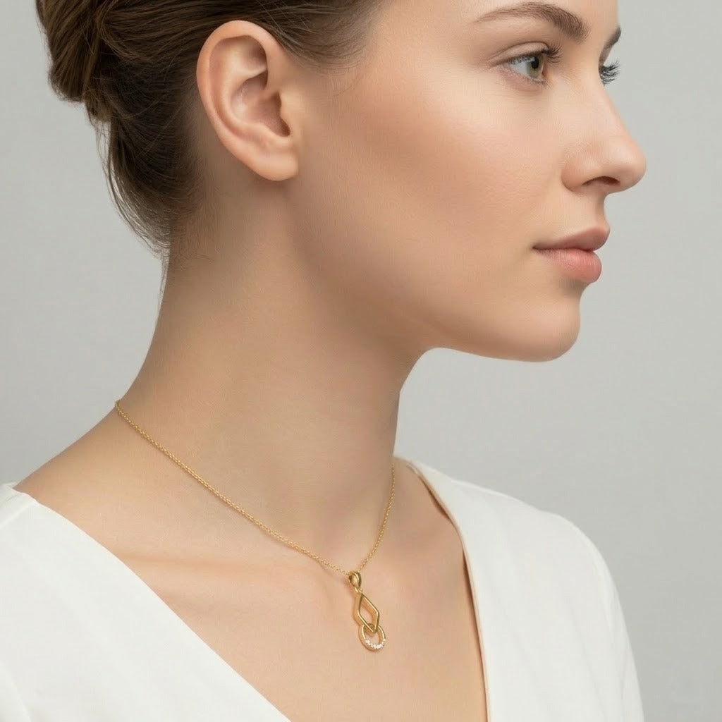 Modern Geometric Drop Design Diamond Gold Pendant