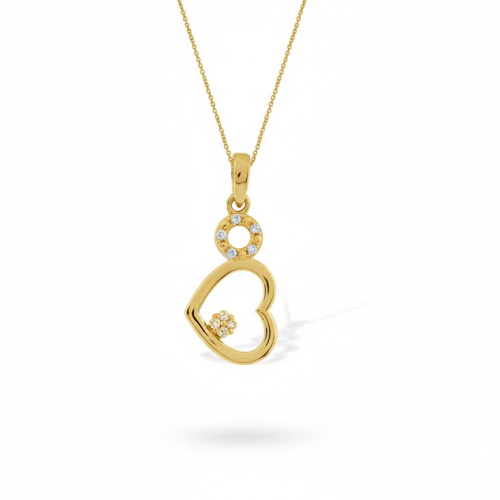 9K Modern Double Heart Sparkle Diamond Gold Pendant