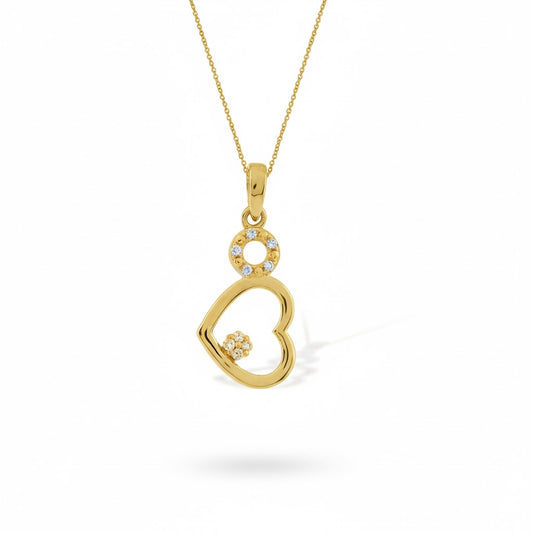 9K Modern Double Heart Sparkle Diamond Gold Pendant