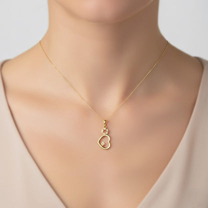 9K Modern Double Heart Sparkle Diamond Gold Pendant