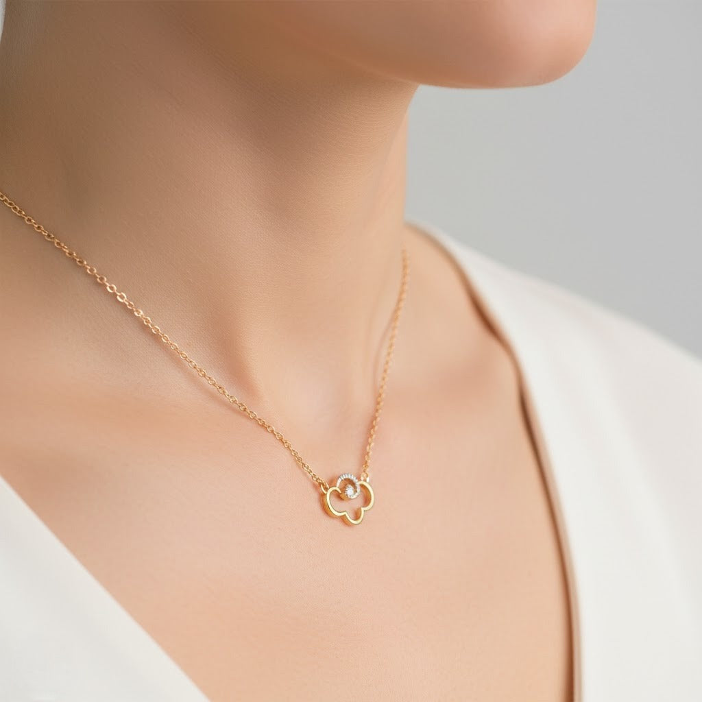 Delicate Clover Curve Sparkle Diamond Gold Pendant