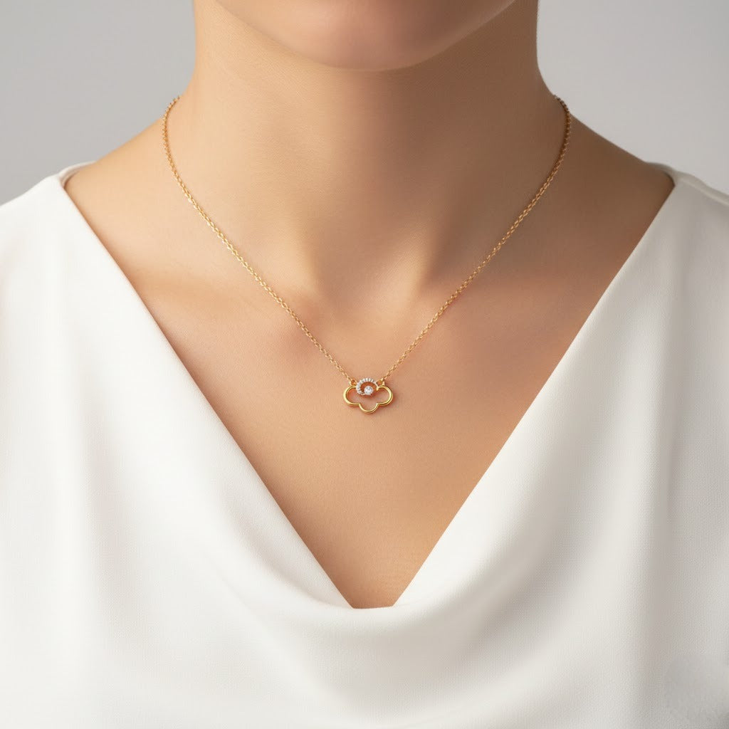Delicate Clover Curve Sparkle Diamond Gold Pendant