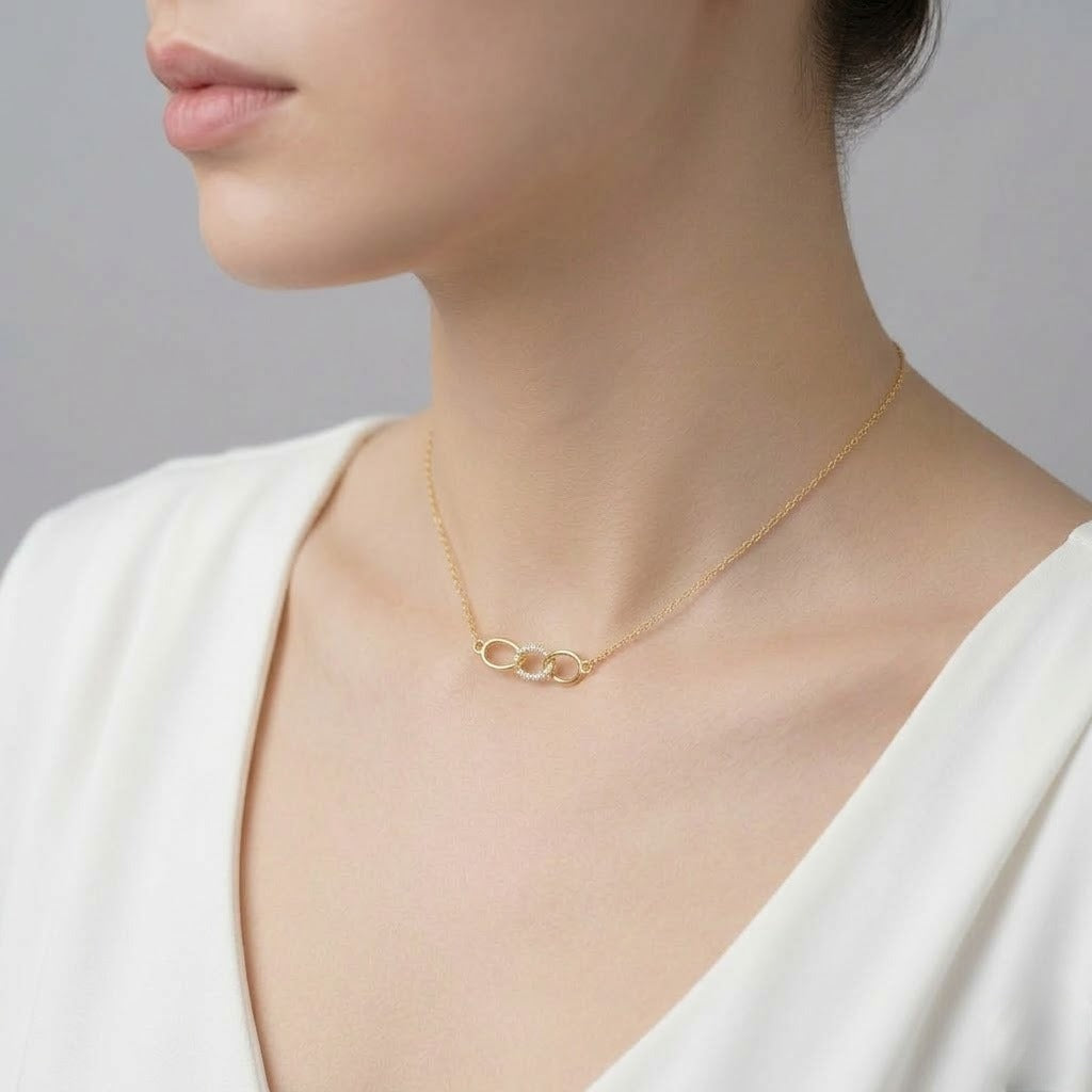 Interlinked Oval Harmony Sparkle Diamond Gold Pendant
