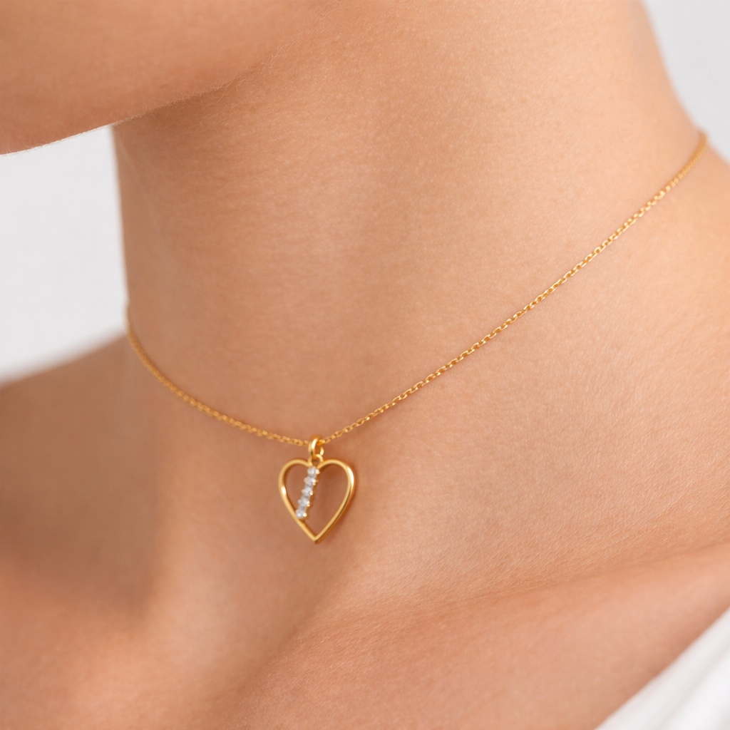 Open Heart 9K Diamond Gold Pendant