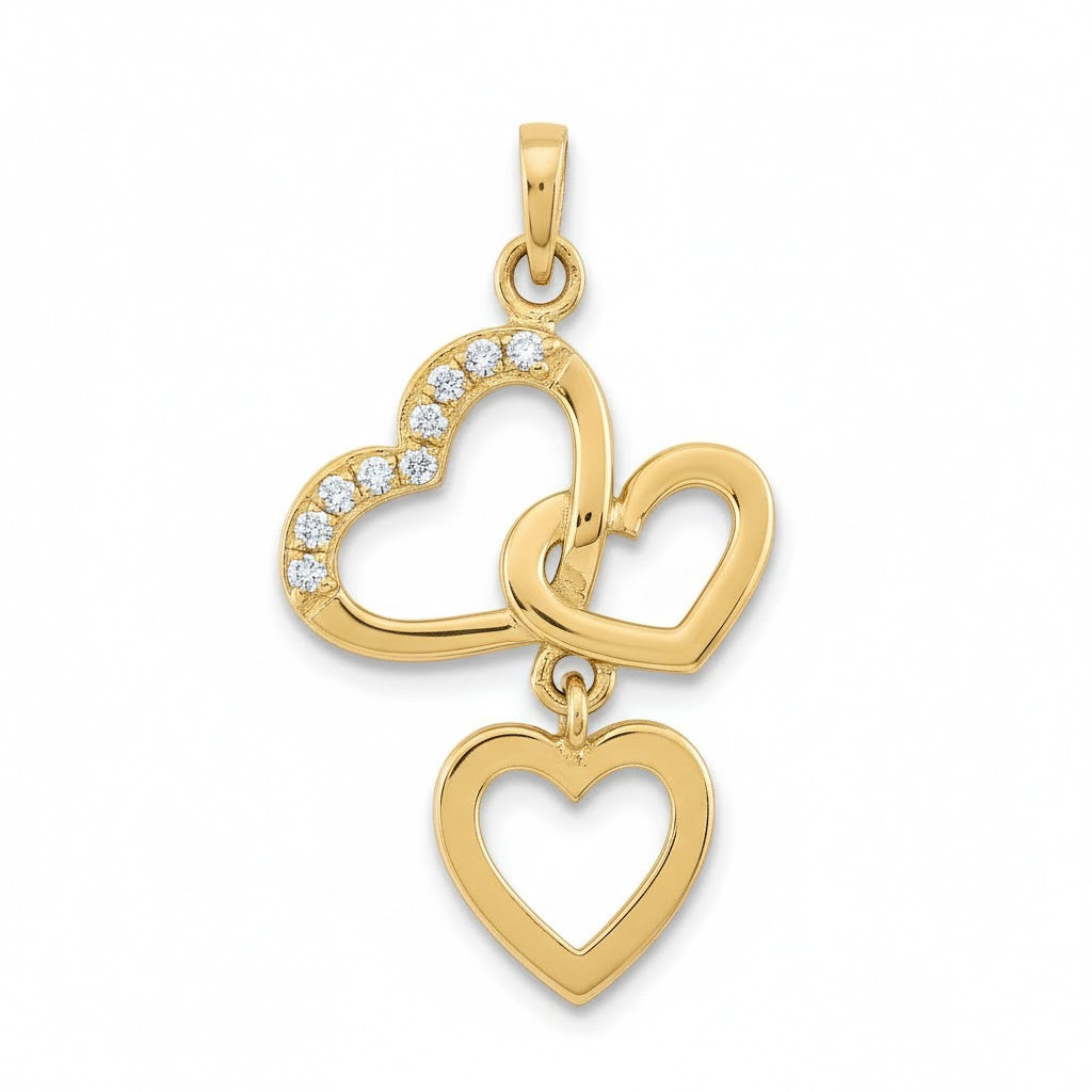 Interlinked Heart Drop Charm Diamond Gold Pendant