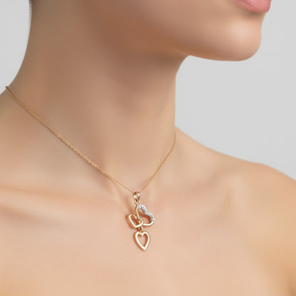 Interlinked Heart Drop Charm Diamond Gold Pendant