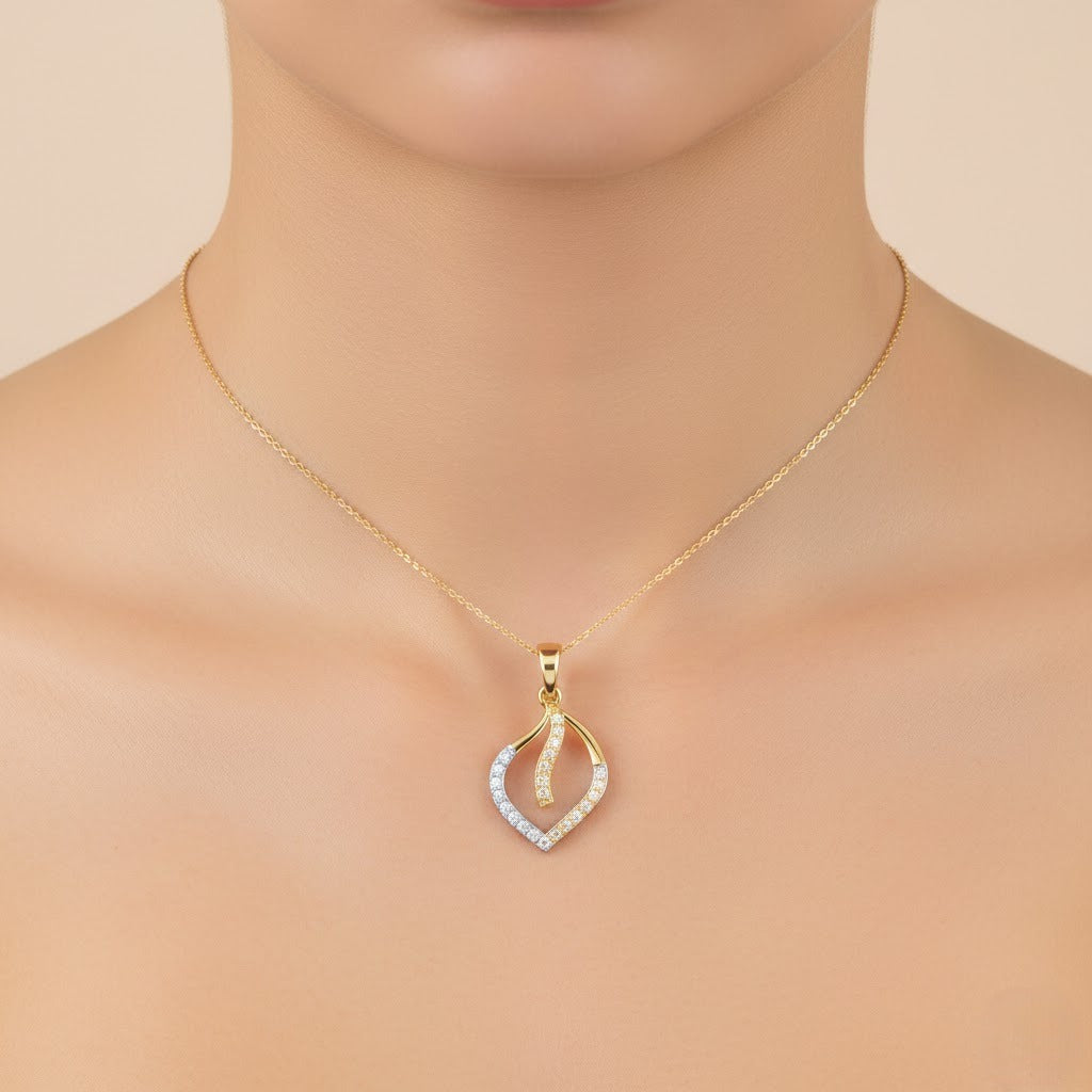Elegant Open Leaf Drop Motif Diamond Gold Pendant