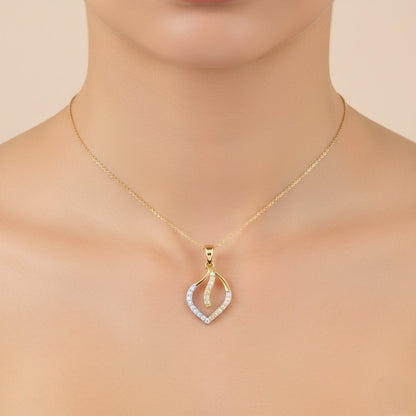 Elegant Open Leaf Drop Motif Diamond Gold Pendant
