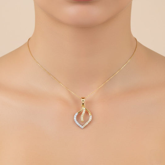 Elegant Open Leaf Drop Motif Diamond Gold Pendant