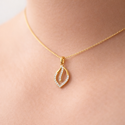 Elegant Open Leaf Drop Motif Diamond Gold Pendant