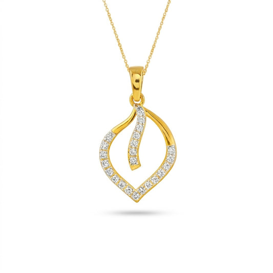Elegant Open Leaf Drop Motif Diamond Gold Pendant