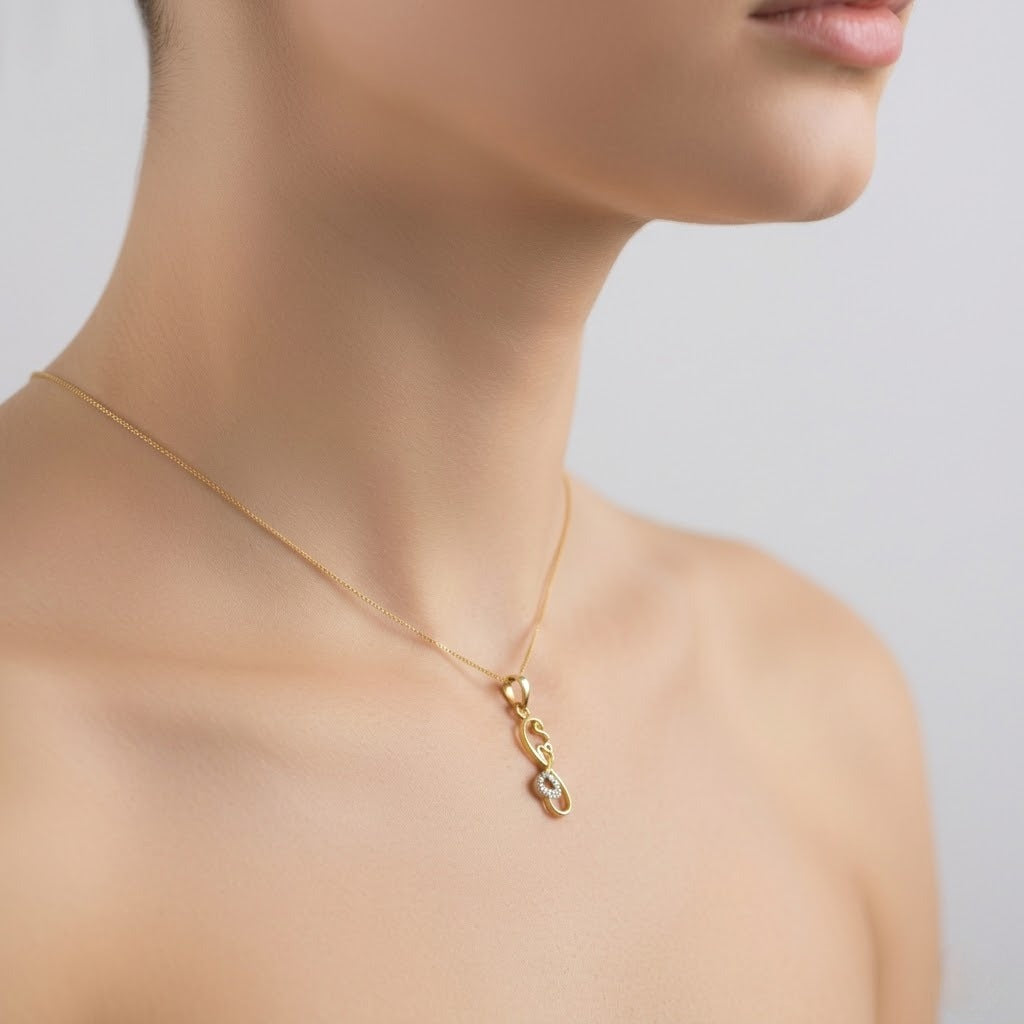 Elegant Swirl Heart Charm Diamond Gold Pendant