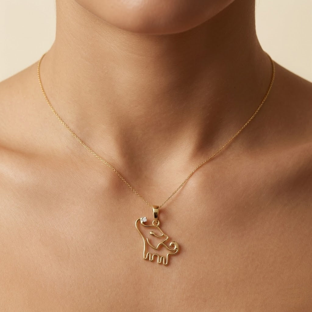 Graceful Elephant Outline Diamond Gold Pendant