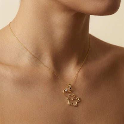 Graceful Elephant Outline Diamond Gold Pendant