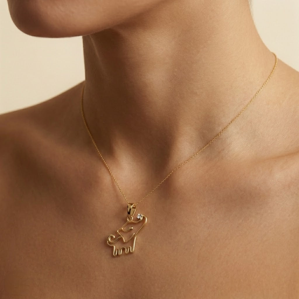 Graceful Elephant Outline Diamond Gold Pendant