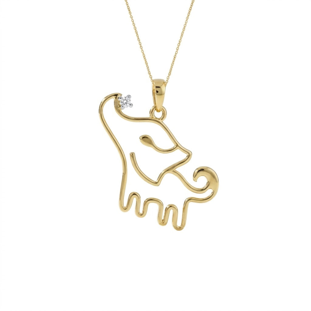 Graceful Elephant Outline Diamond Gold Pendant