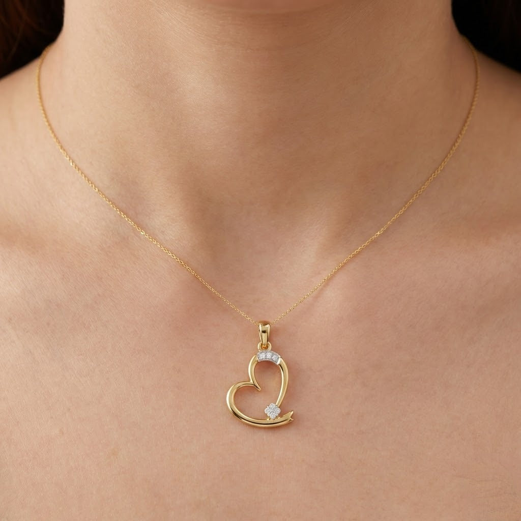 Elegant Heart Motif Diamond Gold Pendant