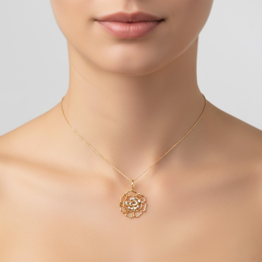 Floral Mandala Bloom Diamond Gold Pendant