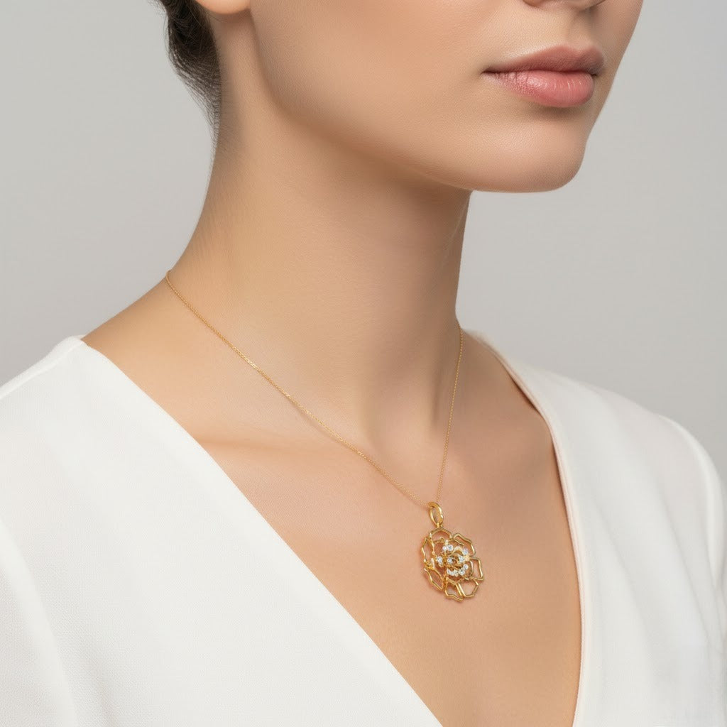 Floral Mandala Bloom Diamond Gold Pendant